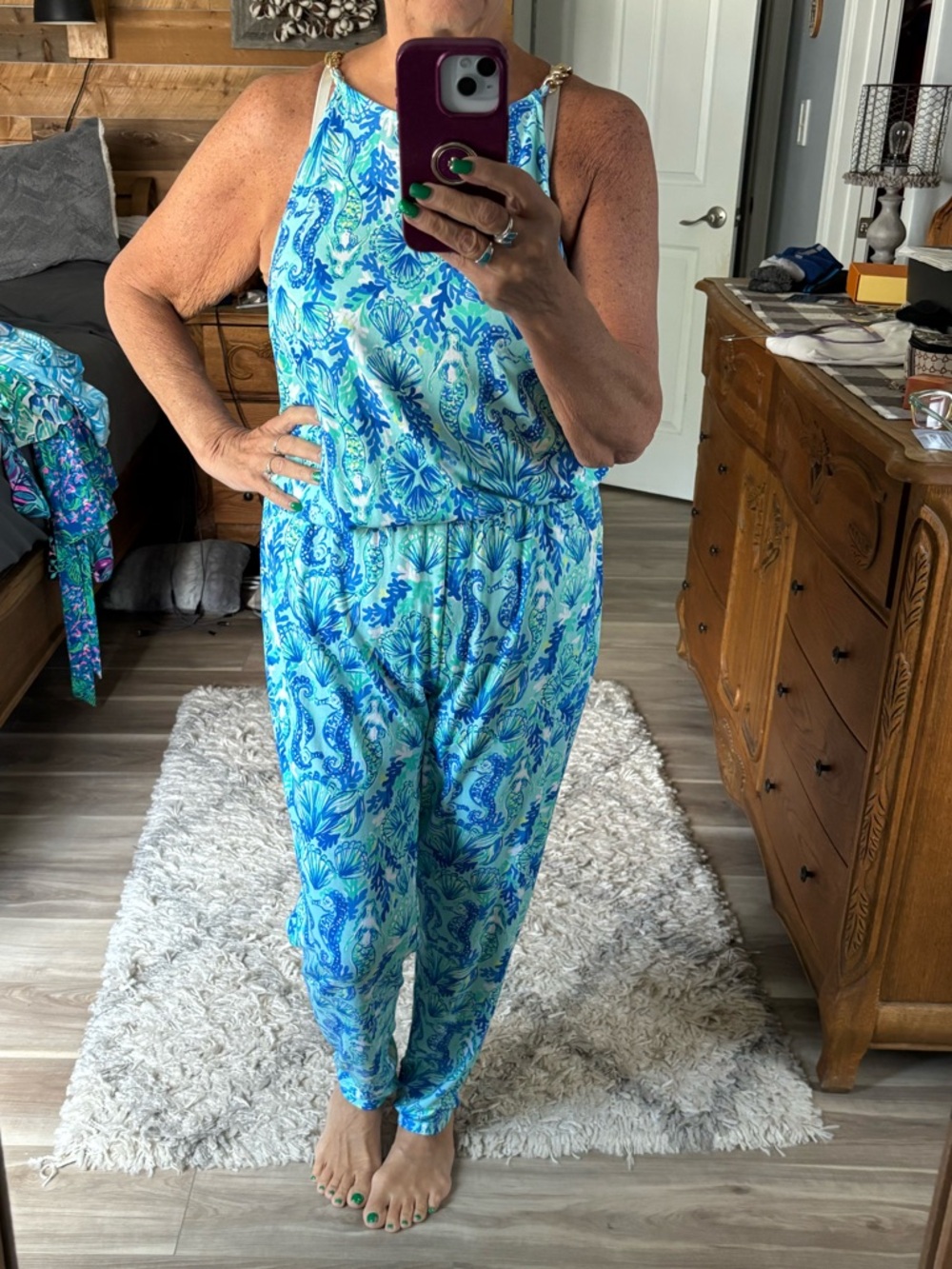 Lilly Pulitzer Women’s Blue Tropical Print Halter Jumpsuit Size L